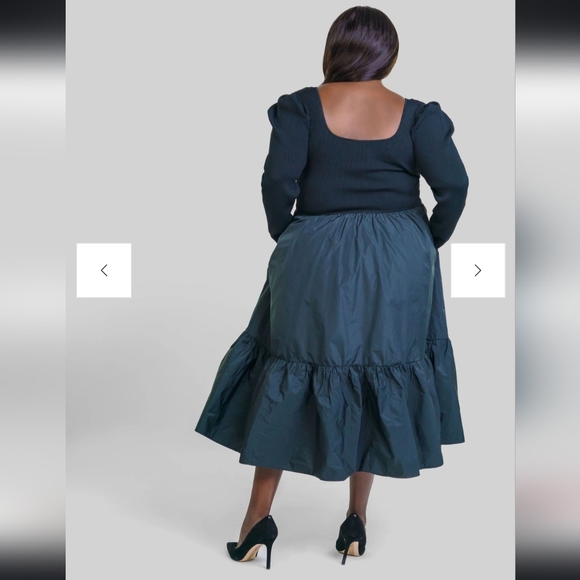 Tanya Taylor Eleanora Black Taffeta Puff Sleeve Midi Dress 3X - Picture 8 of 8